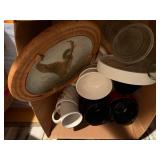 Box of Glassware Duck & Turkey Painted Plates/ Bowls & Cups/ Clock- KS