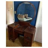 Solid Wood Antique Vanity w/ Oval Mirror- SB