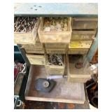 Plastic Tool Box/ Caddy w/ Mini Drawers & Contents/ Peg Board Hangers/Can of bolts- CP1T