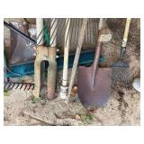 Miscellaneous Garden Tools w/ Rakes/ Shovels/ Post Hole Digger- CP2