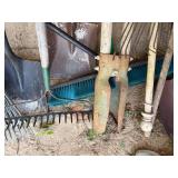 Miscellaneous Garden Tools w/ Rakes/ Shovels/ Post Hole Digger- CP2