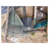 Miscellaneous Garden Tools w/ Rakes/ Shovels/ Post Hole Digger- CP2