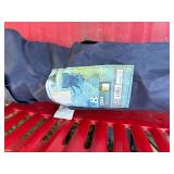 Red Plastic Bench/ Folding Chairs/ Umbrella- ESoGS