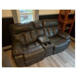 Leather Two Seat Recliner Couch with Console- 5th FR