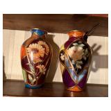 HAND PAINTED VASES X 2- FR
