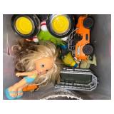 TOY TOTE: JOHN DEERE TRUCK/ DOLLS/ COP CAR- TR