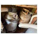SHELF OF POOL PUMPS/ SAND FILTER/ PROPANE BOTTLE- WB