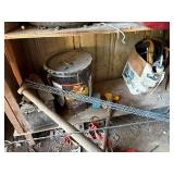 MISCELLANEOUS SHELF: BATTERY/ ROOF CEMENT/ PAINT ROLLER/ FENCE MATERIAL-WB
