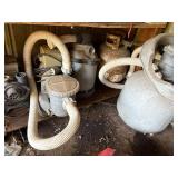 SHELF OF POOL PUMPS/ SAND FILTER/ PROPANE BOTTLE- WB