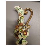 Vintage Hand-Painted Floral Porcelain Vase with Gold Trim