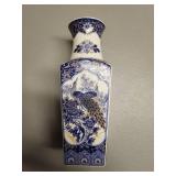 Vintage Blue and White Peacock Porcelain Vase