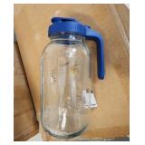 Glass Water Pitcher with Blue Lid - Set of 3