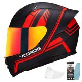 VCOROS Full Face Motorcycle Helmet for Unisex-Adults DOT Approved WS-609 Motorbike Street Bike Racing Helmets with Visor and Anti-Fog Filmï¼Matte Red Lines,Mï¼