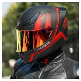 VCOROS Full Face Motorcycle Helmet for Unisex-Adults DOT Approved WS-609 Motorbike Street Bike Racing Helmets with Visor and Anti-Fog Filmï¼Matte Red Lines,Mï¼