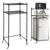Tandefio 2 Tier Mini Fridge Stand with Storage for Dorm Microwave Stand Over Mini Fridge Storage Shelf with Wheels Adjustable Height Organizer for Kitchen College Rooms Pantry(Black)