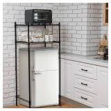 Tandefio 2 Tier Mini Fridge Stand with Storage for Dorm Microwave Stand Over Mini Fridge Storage Shelf with Wheels Adjustable Height Organizer for Kitchen College Rooms Pantry(Black)