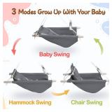 Baby Swing Indoor and Outdoor, Canvas Hammock Swing for Baby to Toddler with a Comfortable Seat, Macaroon Wooden Toy, Adjustable 5-Point Harness,Gift for Baby Boys Girls, 3 Modes, Dark Grey