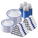 Goodluck 700 Piece Dark Blue Plastic Dinnerware Set for Party, Clear Disposable Plates for 100 Guests, Include: 100 Dinner Plates, 100 Dessert Plates, 100 Pre Rolled Napkins with Cutlery Set, 100 Cups