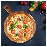 21\"x16\" XL Extra Large Acacia Wood Cutting Board with Handle Round Wooden Charcuterie Boards Meat Chopping Board Bread Serving Cheese Platter Big Pizza Cutting Boards for Kitchen Carving Butcher Boa