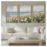 Anyzal Farmhouse Floral Wall Art Framed Coastal Wildflower Wall Decor Flower Painting 16x24 Inch Set of 3 for Living Room Bedroom Dining Room