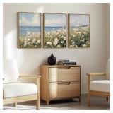 Anyzal Farmhouse Floral Wall Art Framed Coastal Wildflower Wall Decor Flower Painting 16x24 Inch Set of 3 for Living Room Bedroom Dining Room
