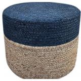 The Knitted Co. Jute Pouf Ottoman | Footrest Pouf | Hand Braided - Round Boho Pouffe - for Living Room, Bedroom, Nursery (20\"x20\"x10\") Navy