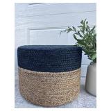 The Knitted Co. Jute Pouf Ottoman | Footrest Pouf | Hand Braided - Round Boho Pouffe - for Living Room, Bedroom, Nursery (20\"x20\"x10\") Navy