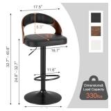 VECELO Bar Stool Set of 2, Kitchen Island Stools with Bentwood Back,Arm&Footrest,Island Chairs Adjustable Height PU Leather Cushion Seat,360Â°Swivel Bar Stools for Kitchen Counter,Club Pub,Black