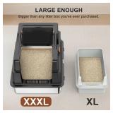 Extra Large Enclosed Stainless Steel Cat Litter Box with Lid - XXXL Giant Metal Enclosed High Sides Litter Boxes for Multi-Cat Households and Overweight Cats - Black
