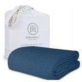 Threadmill Luxury Cotton Blankets for Queen Size Bed | All-Season 100% Cotton Queen Size Blanket | Herringbone Soft Breathable Fall Thermal Blanket fits Full Size Bed | Folkstone Blue