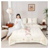Manfei Sun Moon Girly Comforter Set Queen Size,12 Constellation Universe Bedding Set for Kids Teens Adults Home Room Decor,Geometric Line Dots Boho Quilt Set,Beige Trippy Duvet Insert,2 Pillowcases