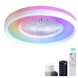 HUMHOLD 24\" Bladeless Ceiling Fan with RGB Light Remote, Smart LED Ceiling Fans with Voice/App Control, Modern Low Profile Dimmable Light Ceiling Fan for Bedroom Living Room White