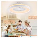 HUMHOLD 24\" Bladeless Ceiling Fan with RGB Light Remote, Smart LED Ceiling Fans with Voice/App Control, Modern Low Profile Dimmable Light Ceiling Fan for Bedroom Living Room White