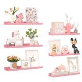 upsimples Pink Shelves for Wall, Kawaii Room Decor for Teen Girls, Bedroom, Living Room, Game Room, 6 Pack 23.6 inch Long Wall Mounted Wood Shelves for Picture, Plants