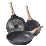 Motase Nonstick Frying Pan Skillets 3-Piece Set 8/9.5/11 inch, Granite Coating Omelette Pan, 100% PFOA free Cookware Pan, Non Stick Stone Frying Pan Skillets Set