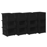 Akro-Mils 30237 AkroBins Plastic Storage Bins, Space-Saving Stackable Bins for Garage, Pantry, Craft Organization, 9-\" x 6-\" x 5-\", Black, 12-Pack