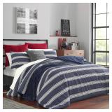 Nautica - Queen Comforter Set, Reversible Cotton Bedding with Matching Shams & Reusable Laundry Bag, Medium-Weight, Oeko-Tex Certified (Craver Navy)