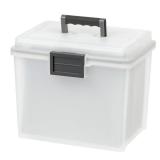 IRIS USA File Box WeatherPro Portable File Organizer Plastic File Box for Letter File w/ Organizer-Lid, Durable Lid and Seal w/ Secure Latching Buckles, Stackable and Nestable, Pearl 19 Qt. 1 Pack
