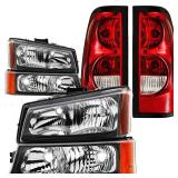 Headlights and Taillights Combo Compatibel With 2003-2006 Chevy Silverado 1500 1500HD 2500 2500HD 3500 & 2007 Chevy Silverado Classic Replacement Black Housing w/Amber Head Lamp Rear Brake Lamps Set