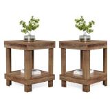 LITTLE TREE End Table Set of 2, All Wooden 2-Tier Square Side Table with Storage Shelves, Farmhouse Style Side End Table for Living Room, Small Bedside Table Nightstand for Bedroom, Reclaimed Natural
