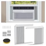 Window AC Side Panels with Frame Set, Fits Most 10,000 BTU Unitsï¼Accordion Filler Curtain Replacement with Accessories for Window Air Conditioner Units, White