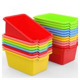 Dcocdeely 30 Pcs Small Cubby Bins Plastic Book Bins Classroom Stacking Containers Office Kids Storage Container Desk Organizer Basket for Home Nursery Playroom Classroom (30)