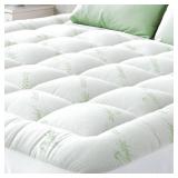 Ultra Soft King Size Mattress Topper - Viscose Made from Bamboo Pillow Top Mattress Pad for Back Pain Relief - Naturally Cooling for Hot Sleepers, Green