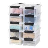 IRIS USA 6 Qt Stackable Plastic Storage Bins with Lids, 10 Pack - BPA-Free, Made in USA - See-Through Organizing Solution, Latches, Durable Nestable Containers, Secure Pull Handle - Clear