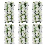 Inweder 6 Pcs Artificial White Rose Table Flower Arrangement, Wedding & Reception Decorations, Luxurious Realistic Style, Silk Flowers
