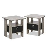 Furinno Andrey Set of 2 End Table / Side Table / Night Stand / Bedside Table with Bin Drawer, French Oak Grey