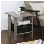 Furinno Andrey Set of 2 End Table / Side Table / Night Stand / Bedside Table with Bin Drawer, French Oak Grey