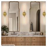 SKFWAITKW 30\" Bathroom Wall Sconce, Brass Wall Sconces Hardwired, Gold Wall Sconce Dimmable, Knurled Linear Sconces Wall Lighting with Glass Tube, Vanity Light for Bathroom, Living Room, Bedroom