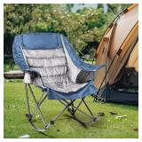 Foristrail Oversized Rocking Camping Chair for Adults - Heavy-Duty 400lbs Capacity Portable Folding Camp Chair with Side Pocket, Fully Padded Outdoor Rocking Chair for Camping (Light Blue & Gray)