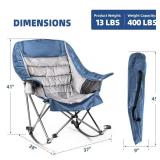 Foristrail Oversized Rocking Camping Chair for Adults - Heavy-Duty 400lbs Capacity Portable Folding Camp Chair with Side Pocket, Fully Padded Outdoor Rocking Chair for Camping (Light Blue & Gray)